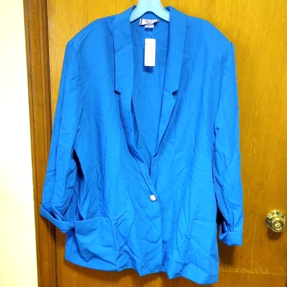NWT Focal Point, Size 24 Aqua Blazer w/ Pockets, Button in Front